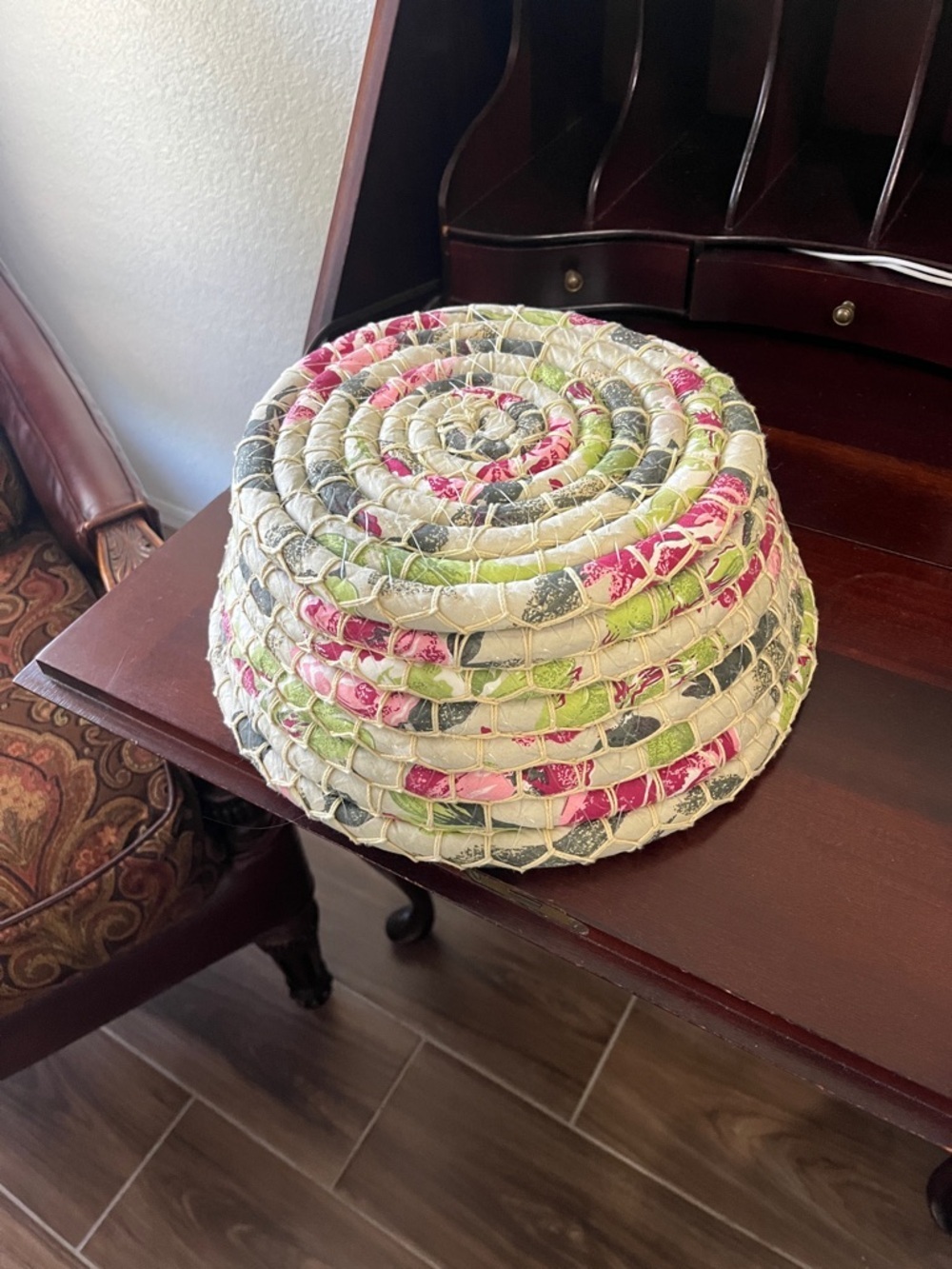 Handcrafted Fabric Coil Bowl in Pink and Green - Picture 3 of 9